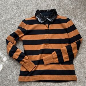 J. Crew Black and Tan Striped Rugby Top
